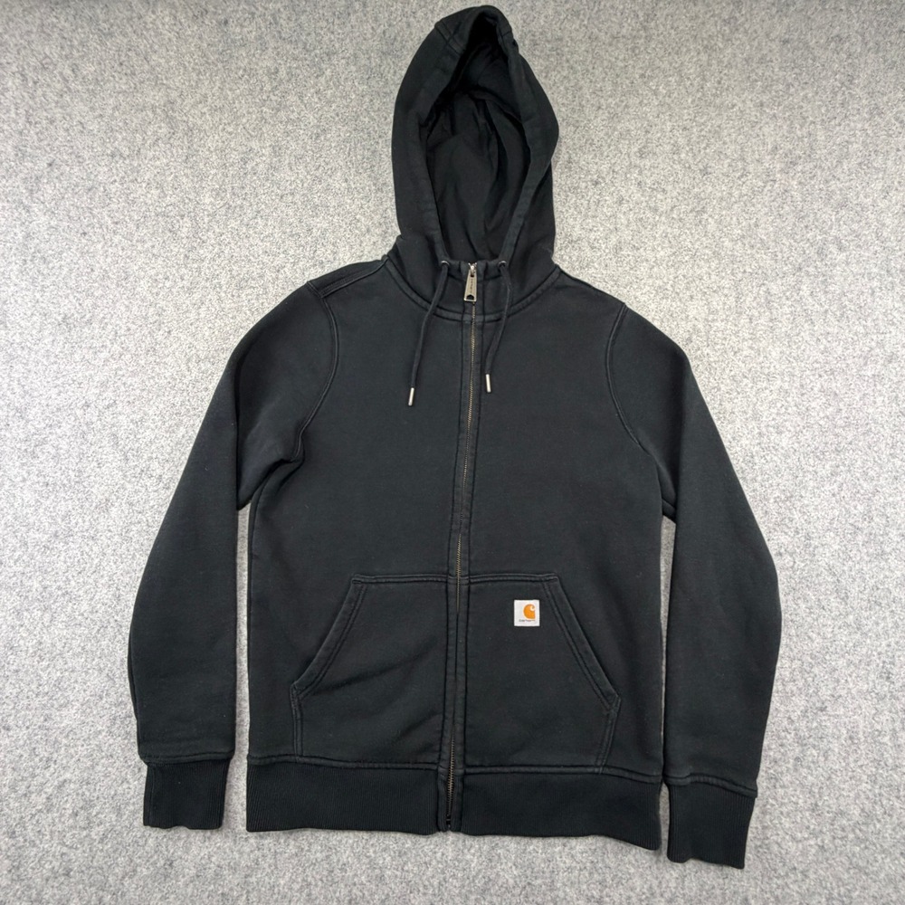 Carhartt Women Black Full Zip Hoodie Relaxed Fit Fleece Sweatshirt 102788 S 4-6